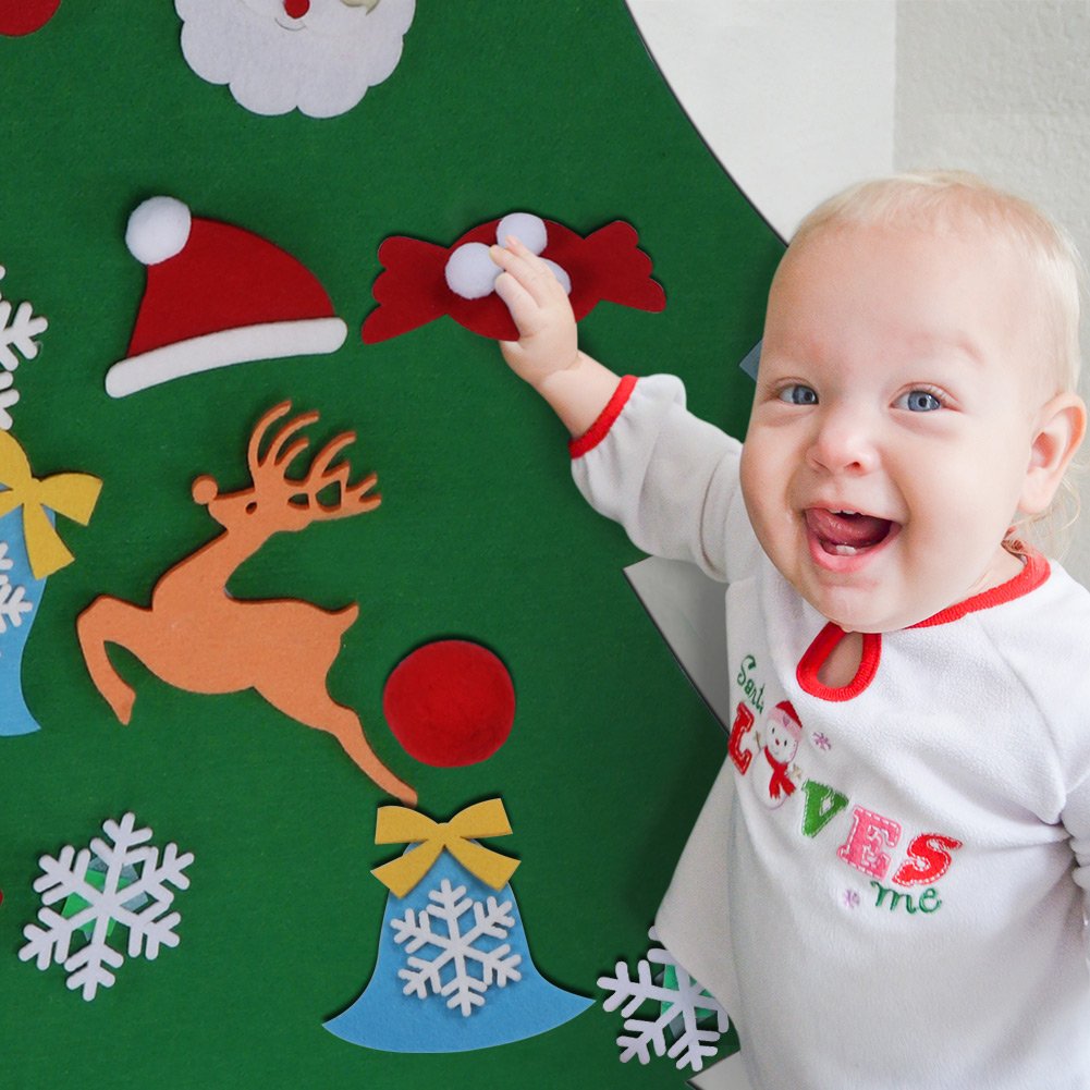 Ourwarm Diy Felt Christmas Tree With Ornaments, 3Ft Felt Christmas Tree For Kids, Xmas Gifts And Christmas Door Wall Hanging Decor