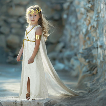 Uqje 6Pcs Kids Greek Toga Costume Set Halloween Cosplay Roman Goddess Grecian Outfit For Children White