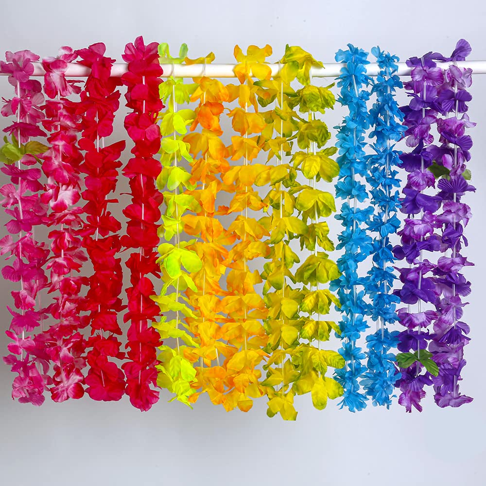 Hawaiian Leis 100pcs, Luau Birthday Party Decorations, Hawaiian Necklace Silk Flower leis for Luau Beach Birthday Party Decorati