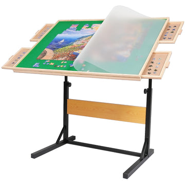 Builderbutler 1500Pcs Puzzle Table With Legs,34.25'' X 25.2''Wooden Jigsaw Puzzle Board With 4 Drawers & Cover,Height Adjustment