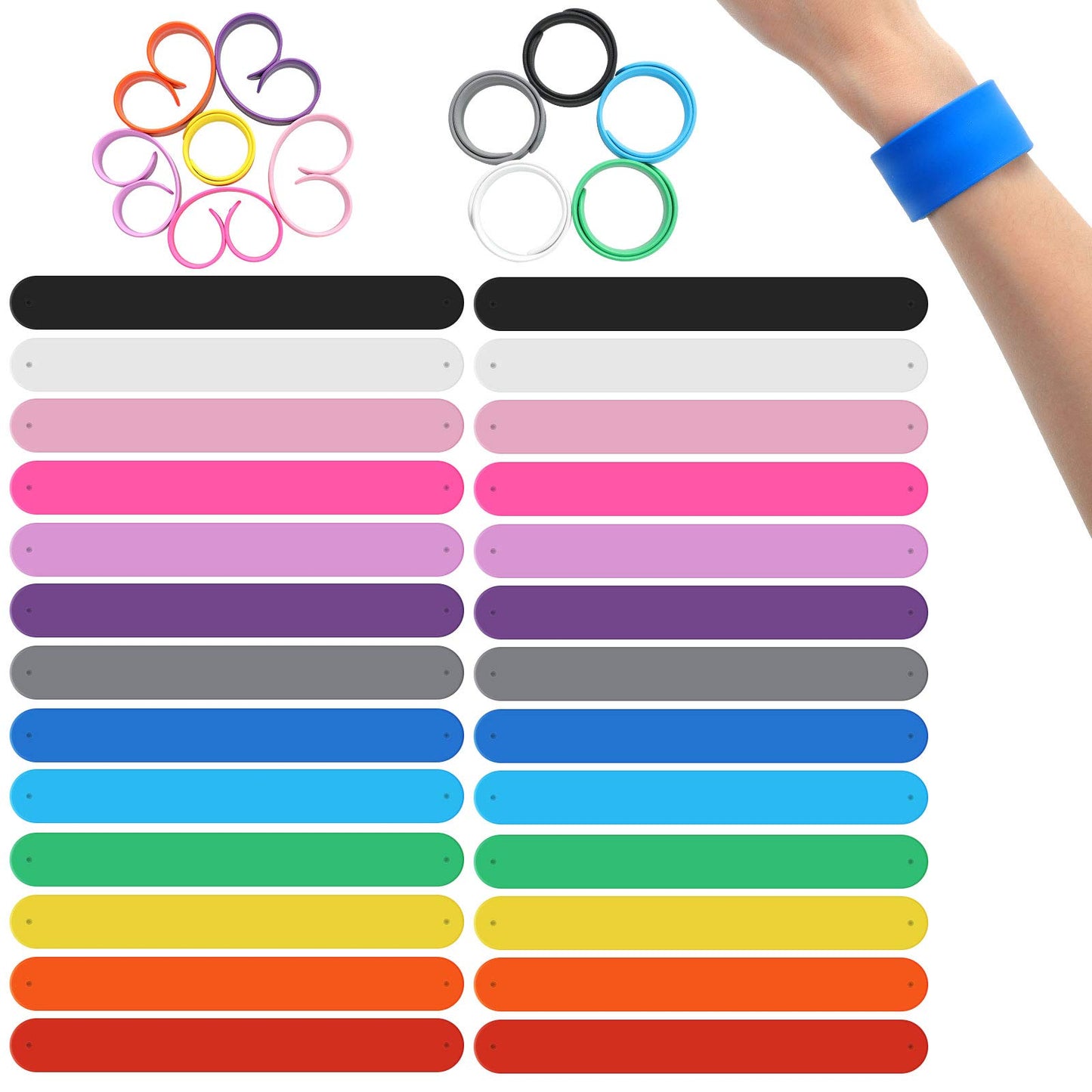 Skylety 26 Pcs Rainbow Silicone Slap Bracelets Bulk, Soft and Safe Blank Silicone Slap Bracelet for Adults and Teens, Craft Proj