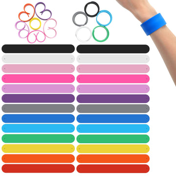 Skylety 26 Pcs Rainbow Silicone Slap Bracelets Bulk, Soft and Safe Blank Silicone Slap Bracelet for Adults and Teens, Craft Proj