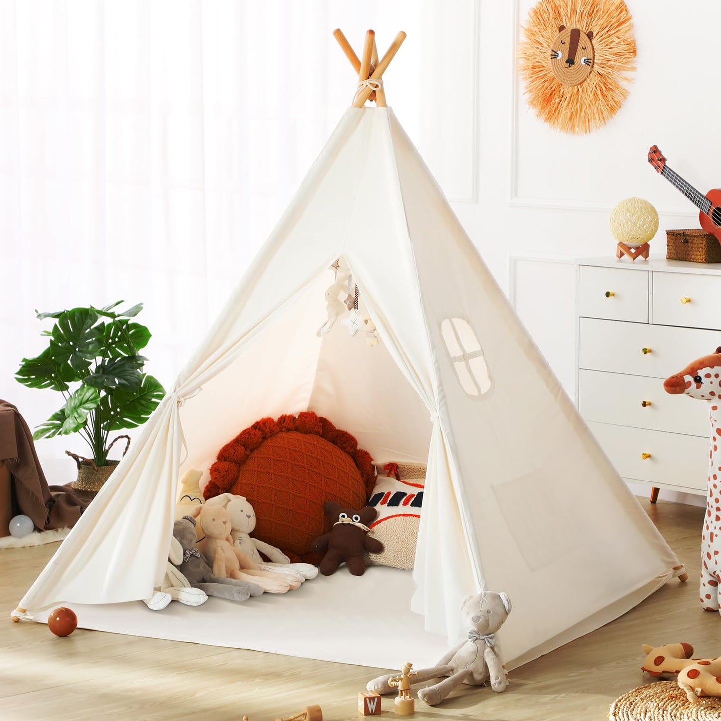 Wilwolfer Kids Teepee Tent For Girls Or Boys With Carry Case, Foldable Play Tent For Kids Or Toddler Suit For Indoor And Outdoor Play, Protable Kids Playhouse Children Tent(Mat Not Included)
