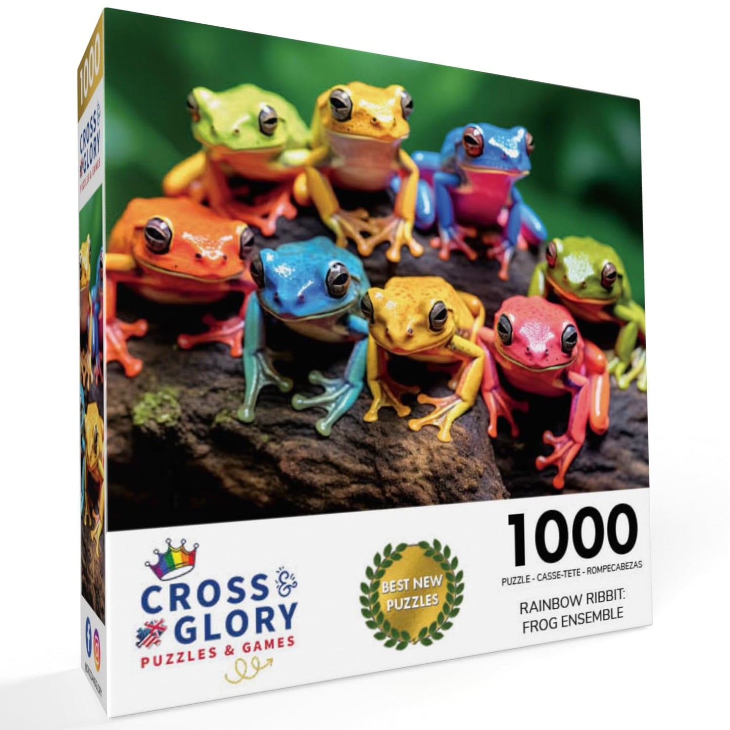 Cross & Glory - Rainbow Ribbit: Frog Ensemble - 1000 Piece Jigsaw Puzzle For Adults | Vibrant Puzzle | Premium Quality | Unique