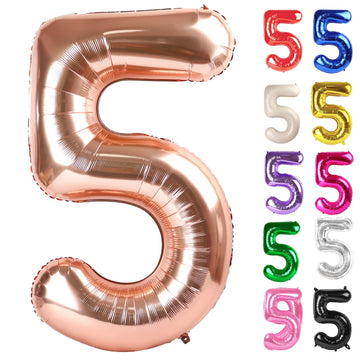 Rose Gold Number 5 Balloon 40 Inch, 5 Balloon Number, 5Th Birthday Decorations, Rose Gold Party Supplies For Boys Girls