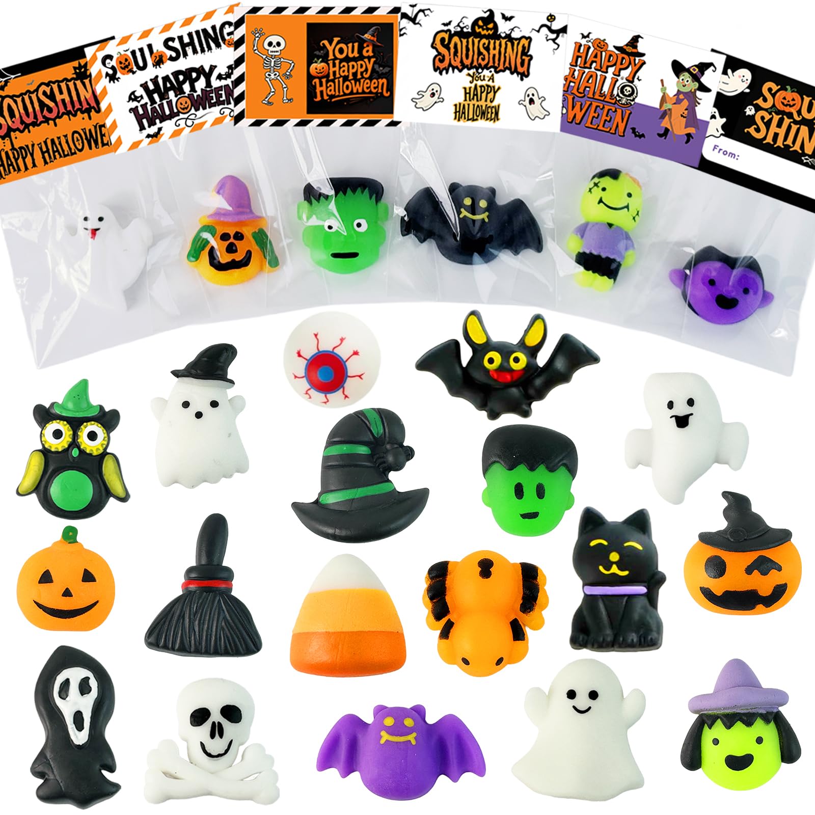 24Pack Halloween Mochi Squishy Toys Halloween Party Favors  Halloween Classroom Gifts Bulk Spooky Squishies Toys  Goodie Bag Basket Fillers Halloween  Non Candy for Kids