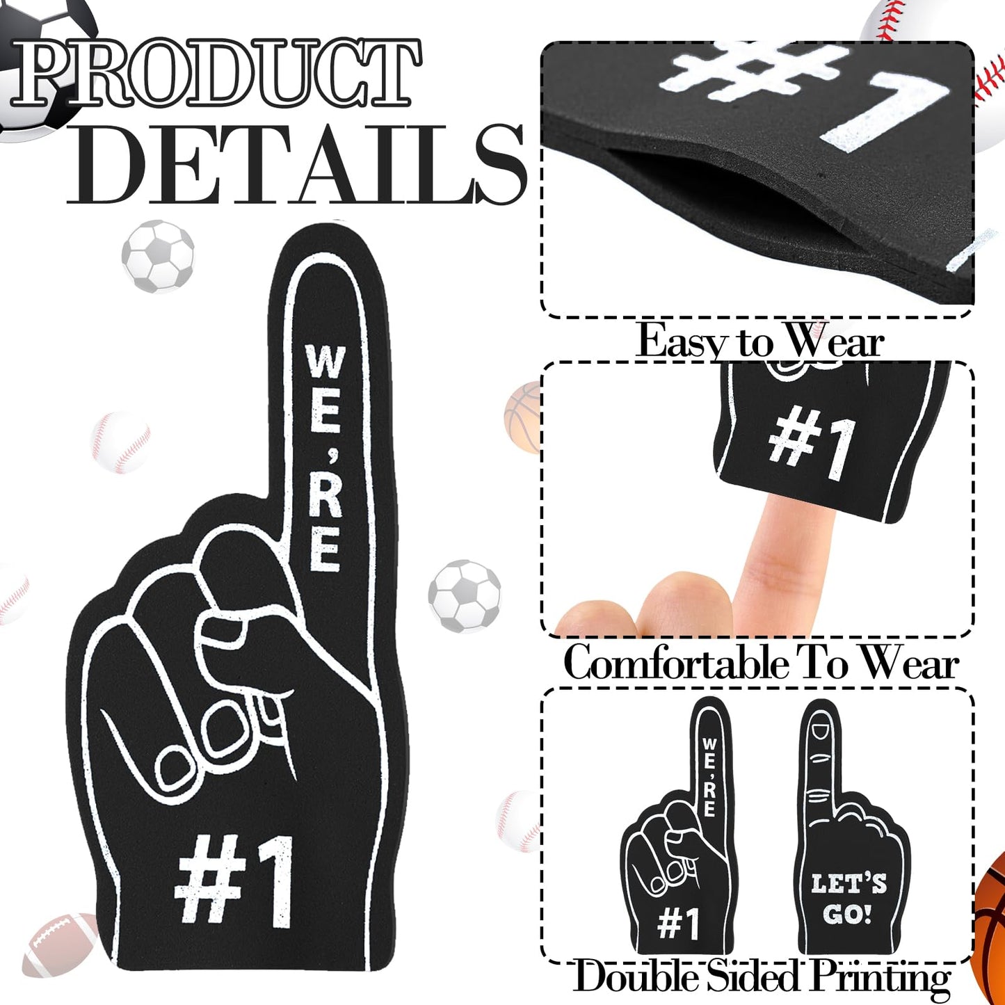 SEEVOR 12pcs Foam Finger Mini Foam Fingers 5 Inch Cheerleading Foam Finger For Sports Events Games Themed Birthday Party (Black)