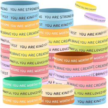 Roowest 120 Pcs Motivational Wristbands Bulk for Student Inspirational Rubber Bands Stretch Silicone Bracelet Stocking Suffers f