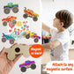 BOIKOKY Monster Truck Party Favors - 12 Wooden Cutouts with Magnets, 2" Orange/Brown/Gray/Black for Kids' Birthday Gifts & Decorations