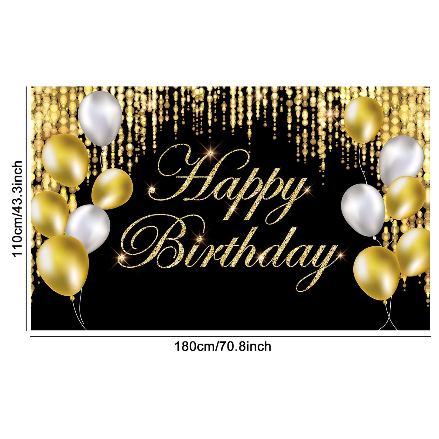 Black Gold Happy Birthday Banner Backdrop Large Happy Birthday Yard Sign Backgroud It'S My Birthday Backdrop Baby Shower Party Indoor Outdoor Car Decoration Supplies For Men Women Boys Girls