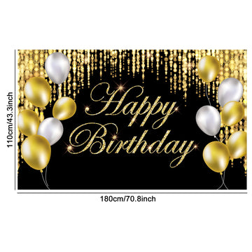 Black Gold Happy Birthday Banner Backdrop Large Happy Birthday Yard Sign Backgroud It'S My Birthday Backdrop Baby Shower Party Indoor Outdoor Car Decoration Supplies For Men Women Boys Girls