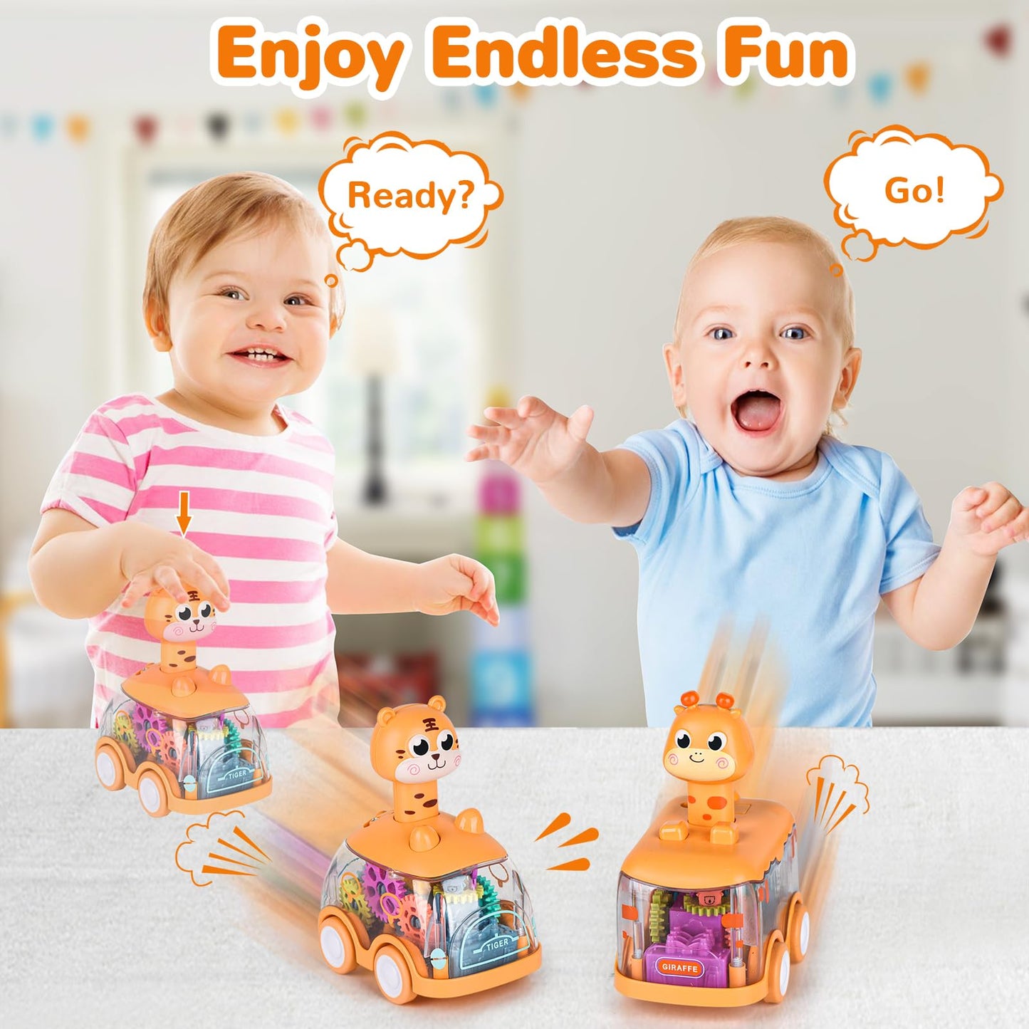 Shinysong Baby Toy Cars Press And Go Car For Toddlers, Light Up Toys Birthday Gifts For Kids Boys Girls, Giraffe & Tiger
