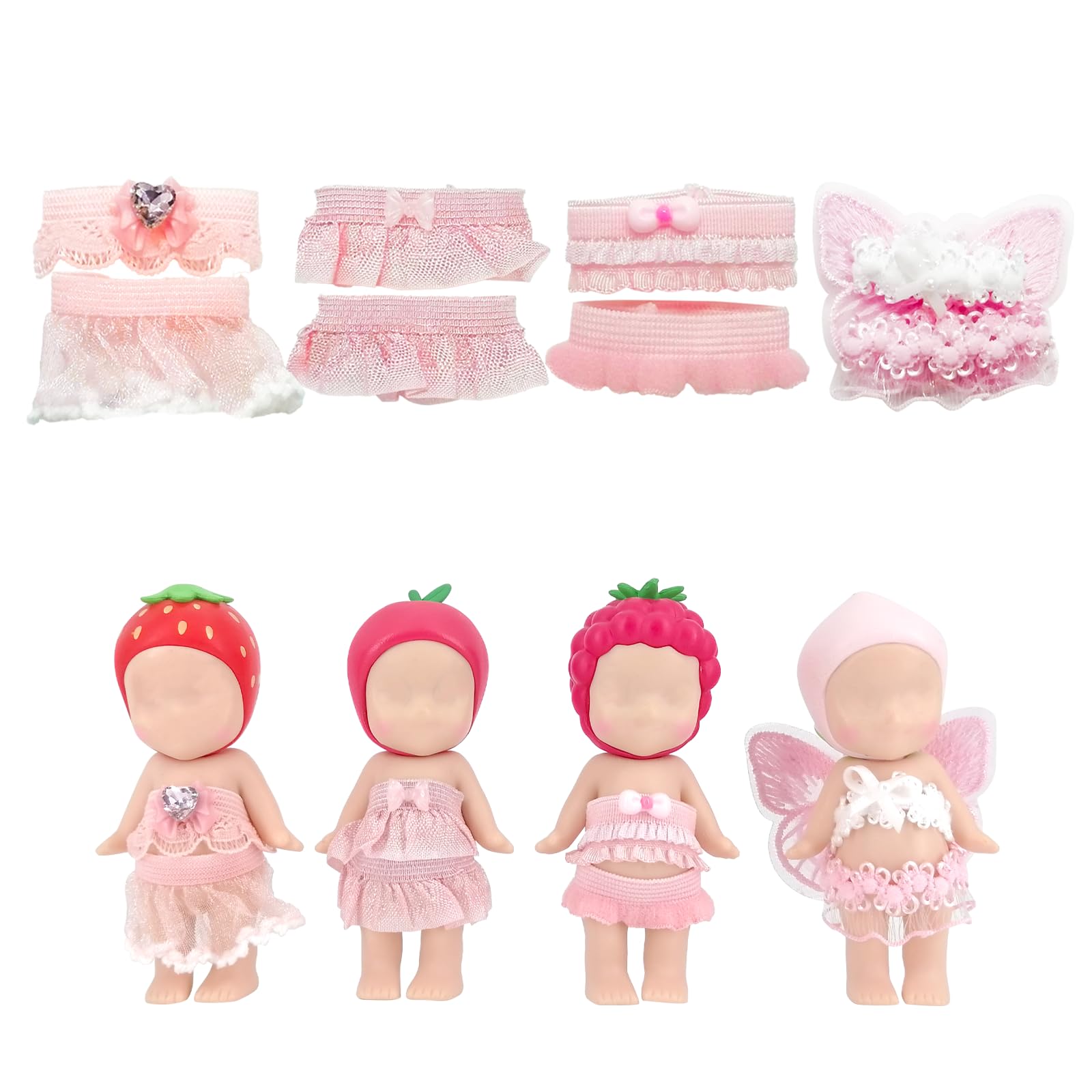 4 Sets Doll Clothes for Sonny Angel  fit for 3 Inch Collectible Dolls for mature-themed Collectors  Includes Tops and Skirts for Display and Decoration (Cherry Blossom Angel Style)