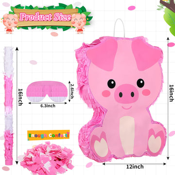Piñata Bundle With A Blindfold And Bat (16 X 12 X 3 Inches), Cute Animal Piñata For Girls Boys Kids Birthday Party Toys Decoration For Animal Theme Birthday Party Game Supplies Photo Prop(Piggy)