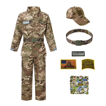 Kosgraiy Kid Army Costume,Kid Deluxe Soldier Costume,Military Costume Boy And Girl,Army Camouflage Uniform For Kid,Cp Camo,M/6-8