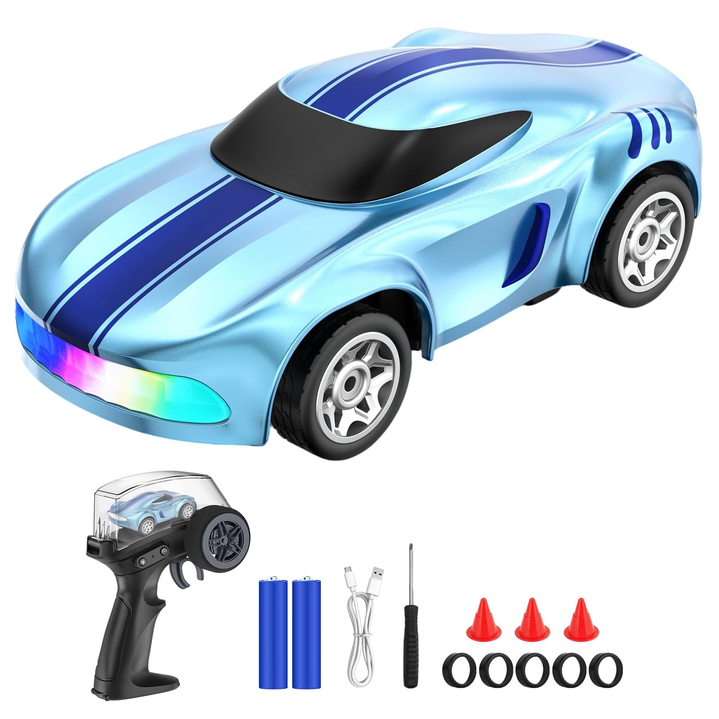 Salazaza RC Drift Car, 1/64 Mini Drift RC Cars 4WD Micro Remote Control Car with LED Lights and Speed Switch, Ideal Birthday Car