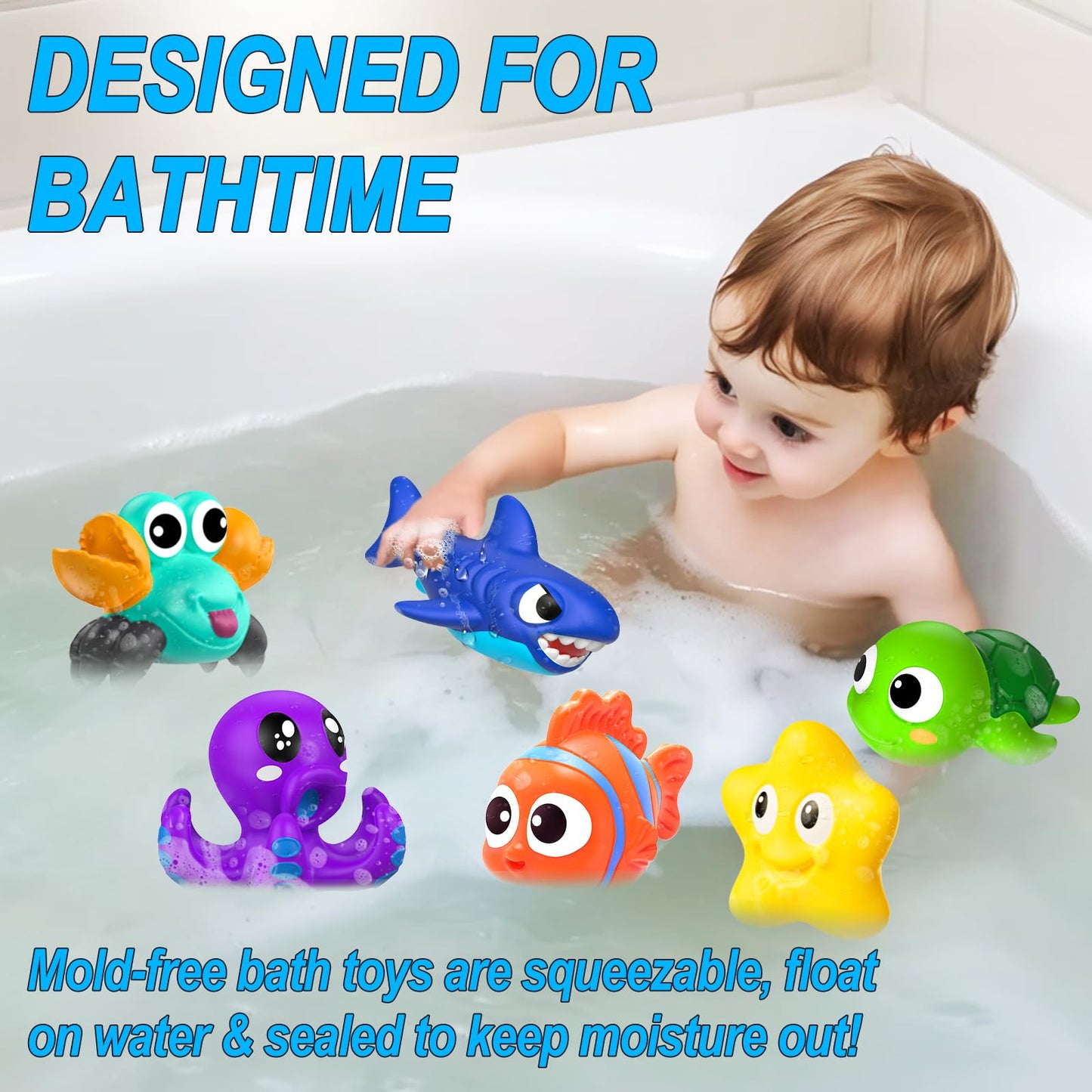 Fwxzbkk Bath Toys,Mold Free Baby Bath Toys For Toddlers 1-3,No Hole Bath Toys For Babies 6-12 Months,Bath Tub Toys For Toddlers