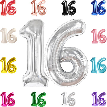 16 Balloon Number, Silver Number 16Th Birthday Balloons 40 Inch, Sweet 16 Years Old Silver Birthday Decorations For Boys Girls,