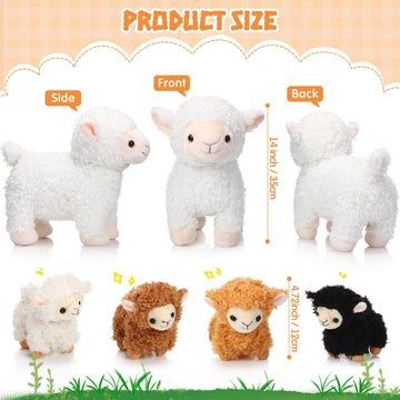 Lenwen 5 Pcs Lamb Stuffed Animal Toys Sets, 14 Inch Mommy Lamb Plush With 4 Cute Babies In Her Zippered Tummy Soft Cuddly Nursery Sheep Plushie For Farm Birthday Baby Shower Easter Gifts(Cute Style)