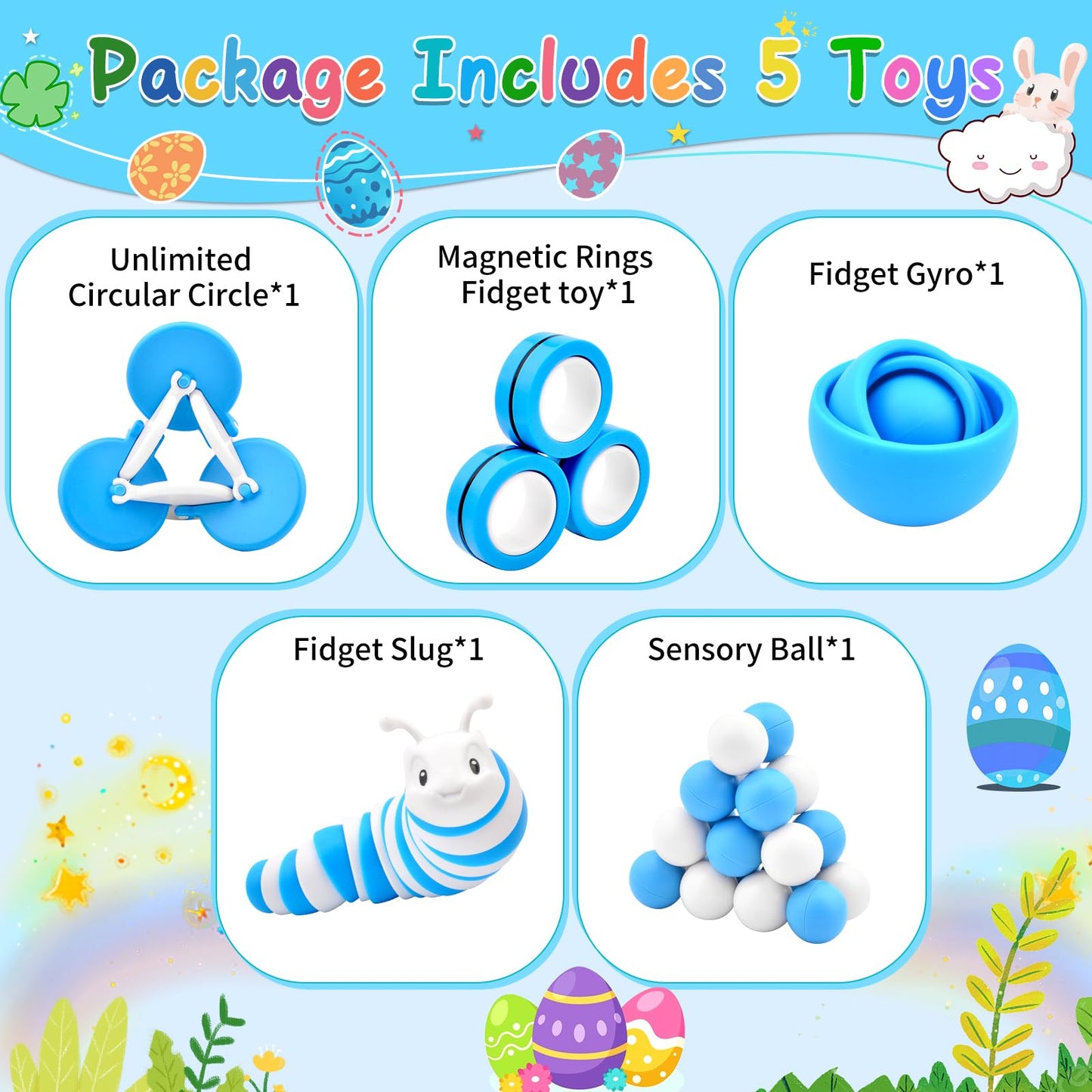 Fidget Toys Adults Pack, Sensory Toys Set for Kids, Fidget Spinner Slug, Figette Cool Gadget for 8-12 Boys Teens ADHD Autism Str