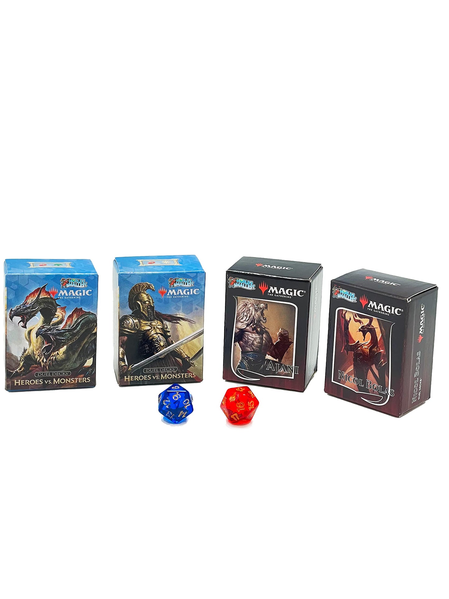 Worlds Smallest Magic: The Gathering Exclusive Collector Set Featuring Ajani Vs. Nicol Bolas And Heroes Vs. Monsters Duel Decks And Exclusive Playing Dice