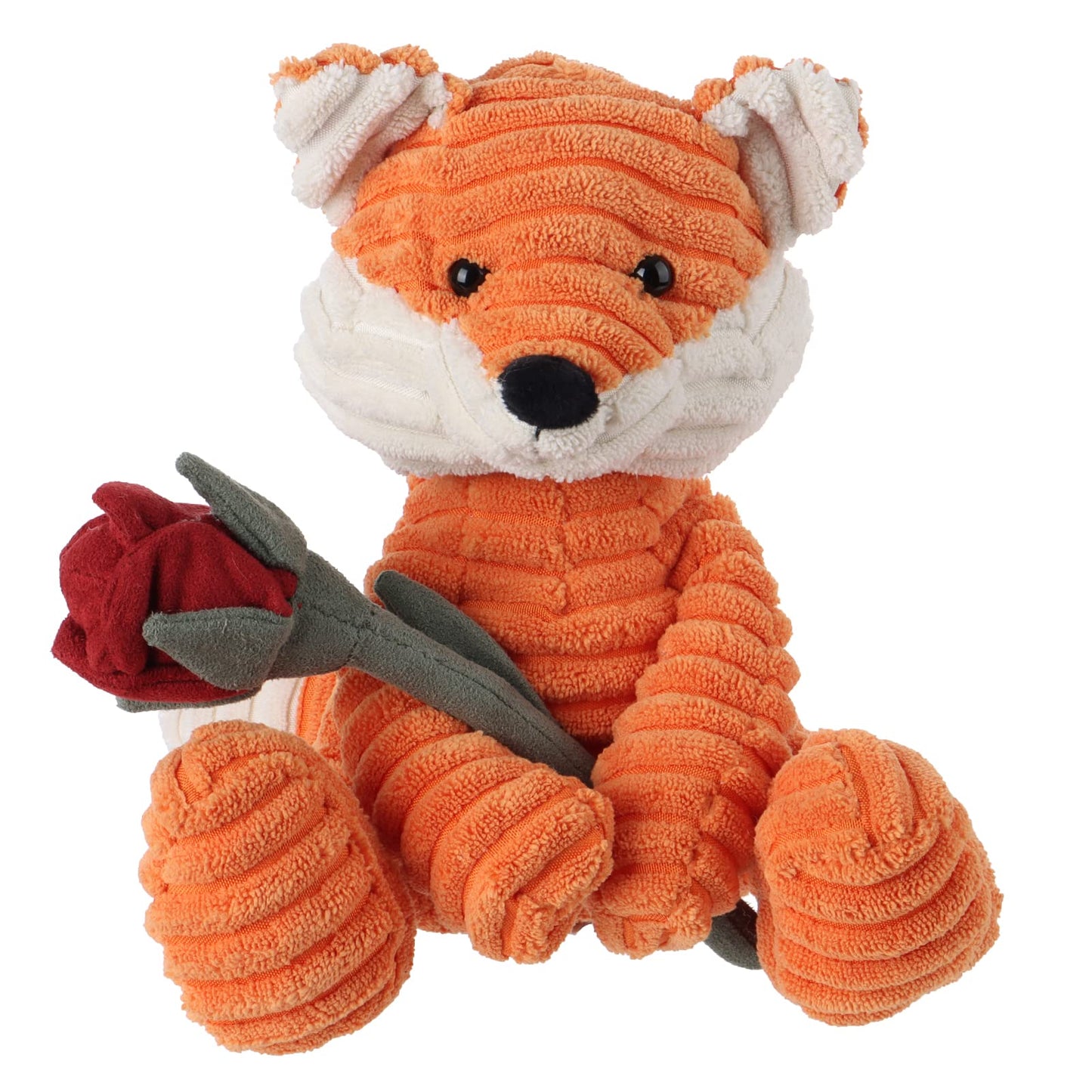 Apricot Lamb Toys Plush Corduroy Orange Fox With Rose Stuffed Animal Soft Cuddly For Kids Girlfriend Mother'S Day Valentine'S Day, 8.5 Inches