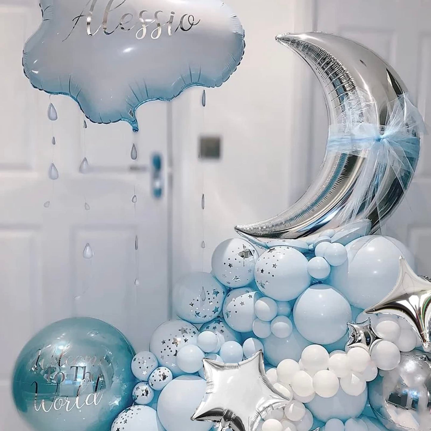54Pcs Star Foil Balloons Moon Foil Mylar Balloons With 50Pcs Silver Star Balloons And 4Pcs Large Moon Foil Balloons For Baby Sho