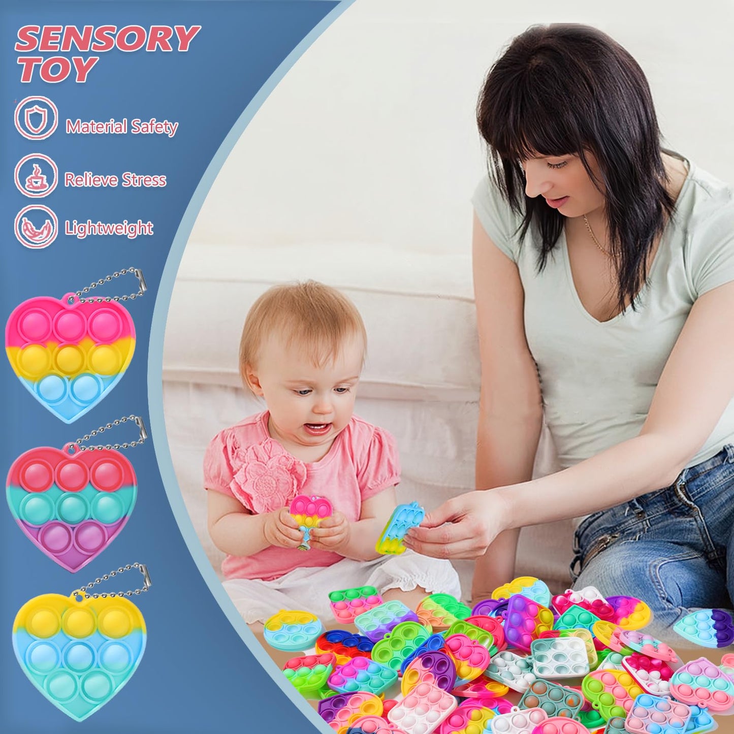 57PCS Kids Party Favors Fidget Toys Bulk Its Birthday Party Favors for Kids Toddlers mature-themed  Small Classroom Prizes Box Fidgets Toys for Kids  Goodie Bag Stuffers  Treasure Chest  Pop Fidget Keychain