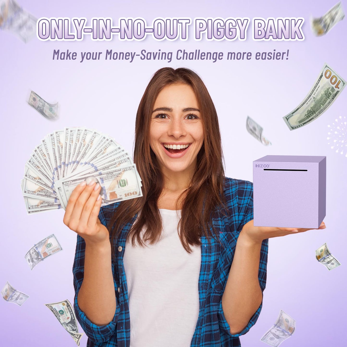 Hizgo Adults Purple Piggy Bank, Stainless Steel Piggy Bank For Adults/Kids Must Break To Open, Unopenable Money Saving Box(4.72-Inch, Purple)