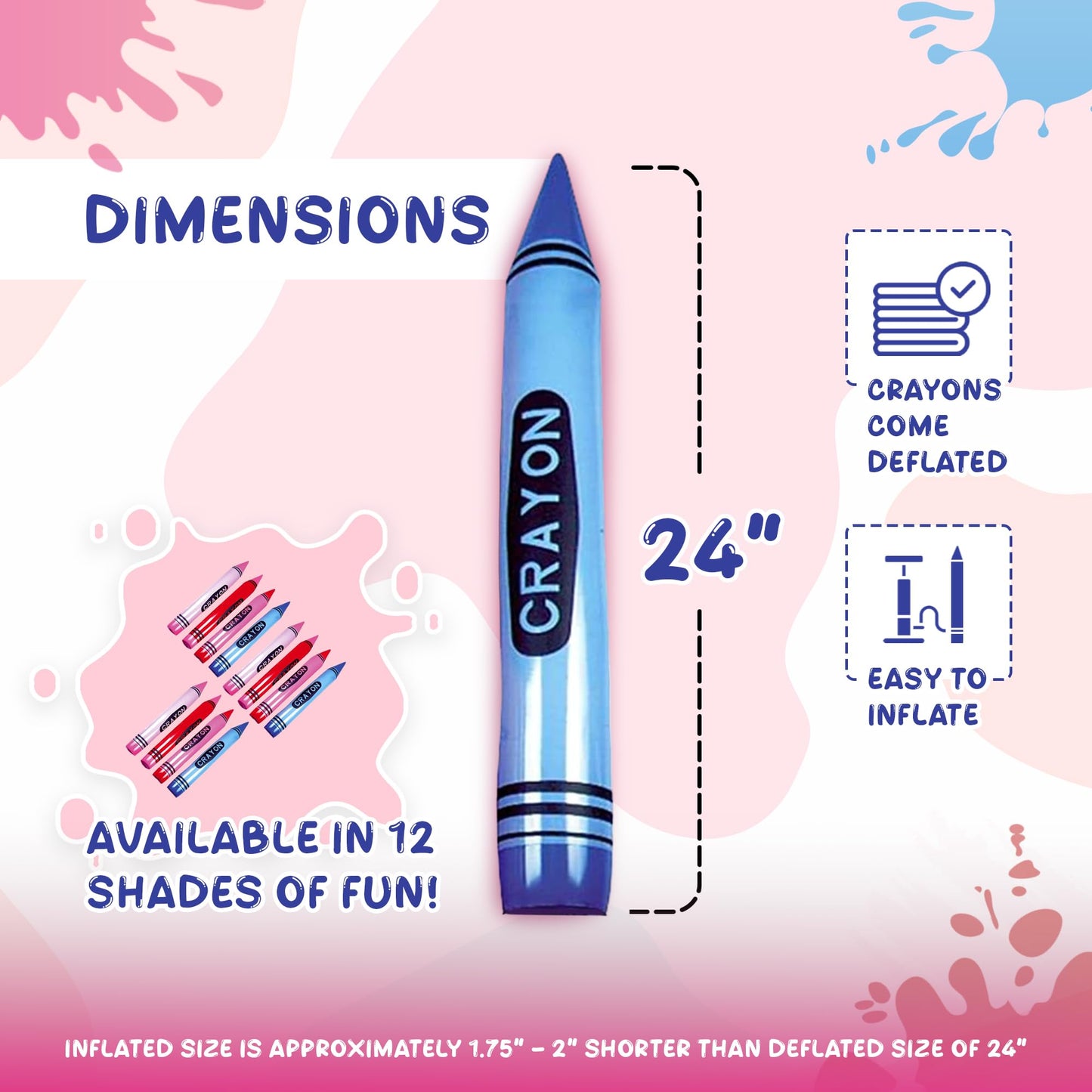 Forest & Twelfth Extra Large Inflatable Crayons - 24 inch Blow-Up Crayon Set - Perfect for Decorating Your Childs Room or Classr