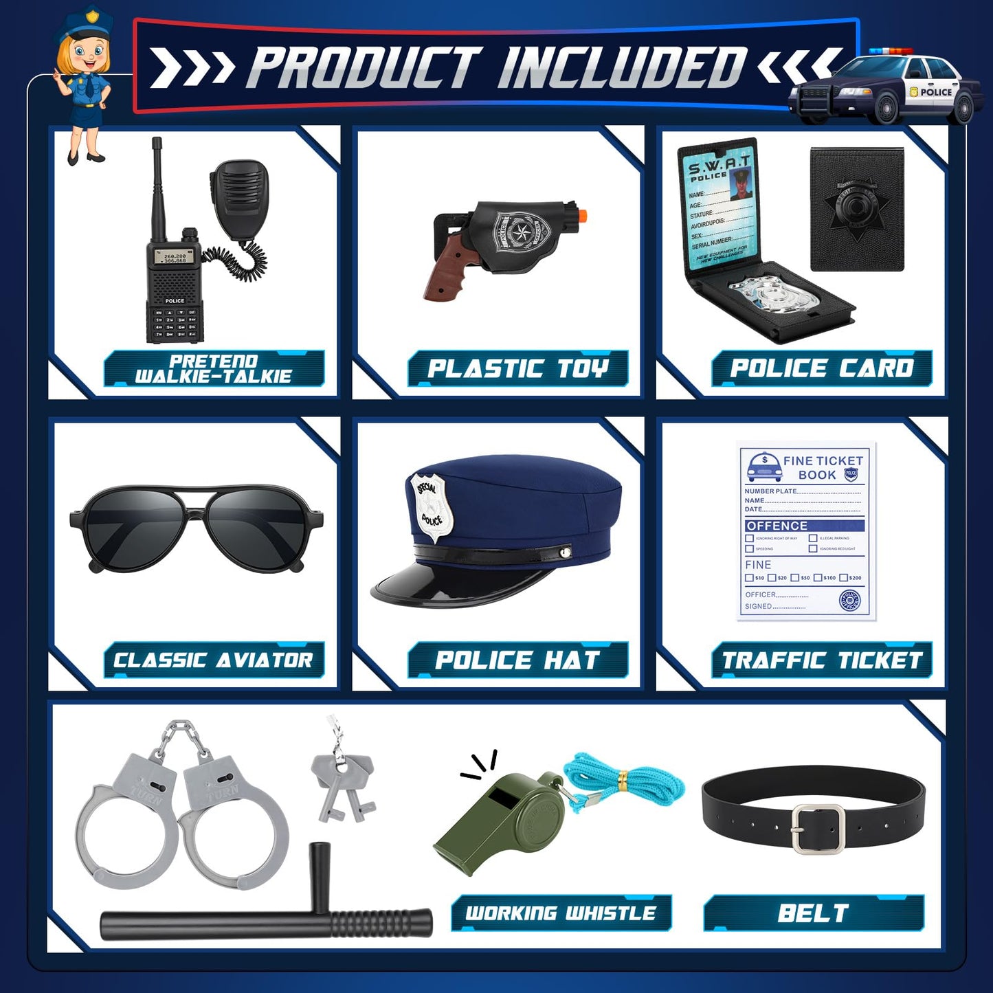 Luucio Police Officer Costume for Girls  Police Costume for Kids with Cop Uniform  Halloween Costumes for Kids Girls 3-12