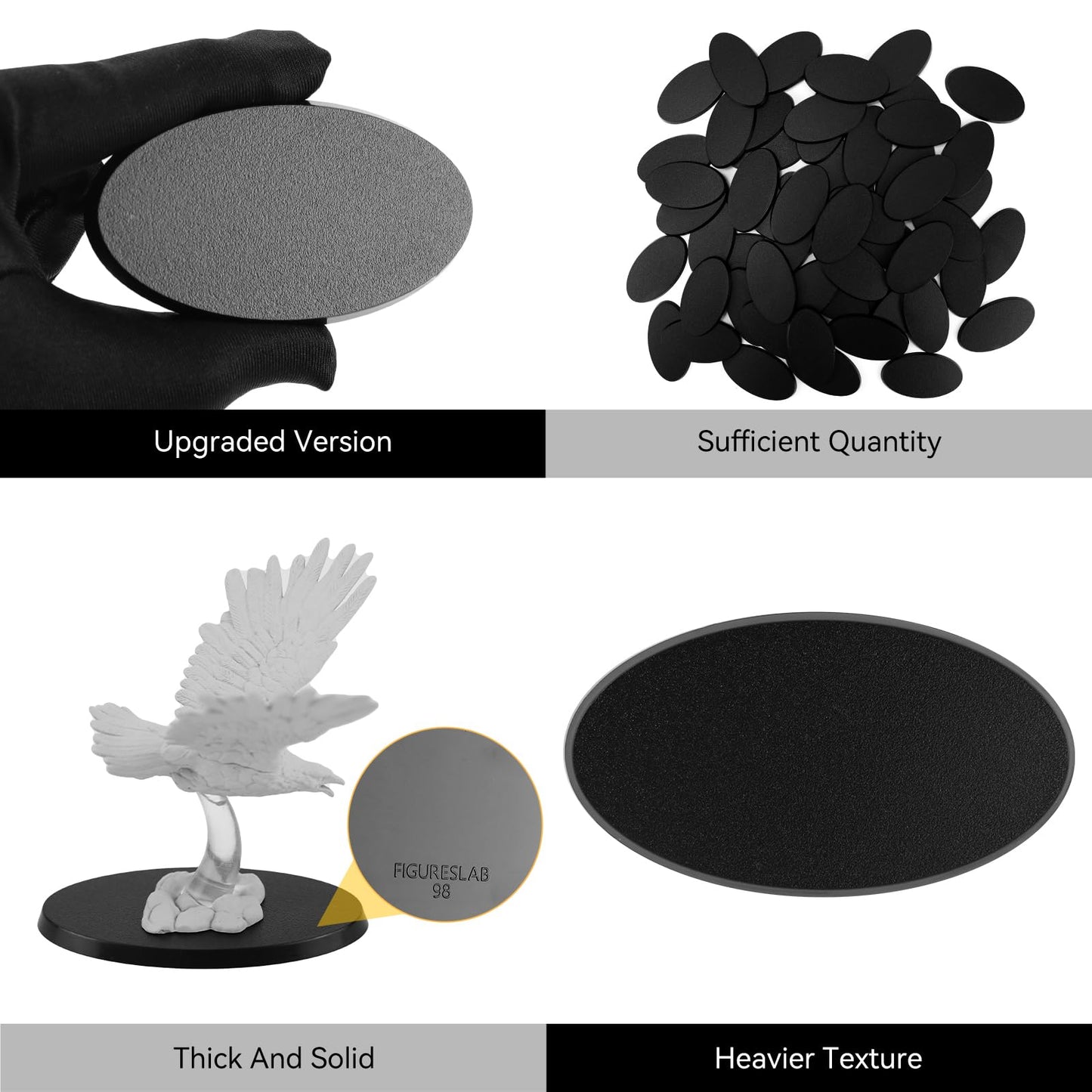 30Pcs Textured Plastic Black Oval Miniature Bases, Model Base For Gaming Miniatures Or Wargames Table Top Games