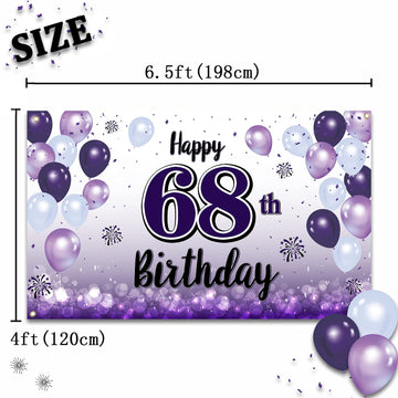 LASKYER Happy 68th Birthday Decorations,68th Purple Balloon Large Birthday Banner Backdrop Sign,68 Years Old Bday Party Supplies