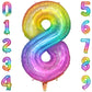 Paticool Rainbow Number 8 Balloon, 40 Inch Large Number Foil Mylar Balloons For 8Th Girl Boy Birthday Party Celebration Decorati