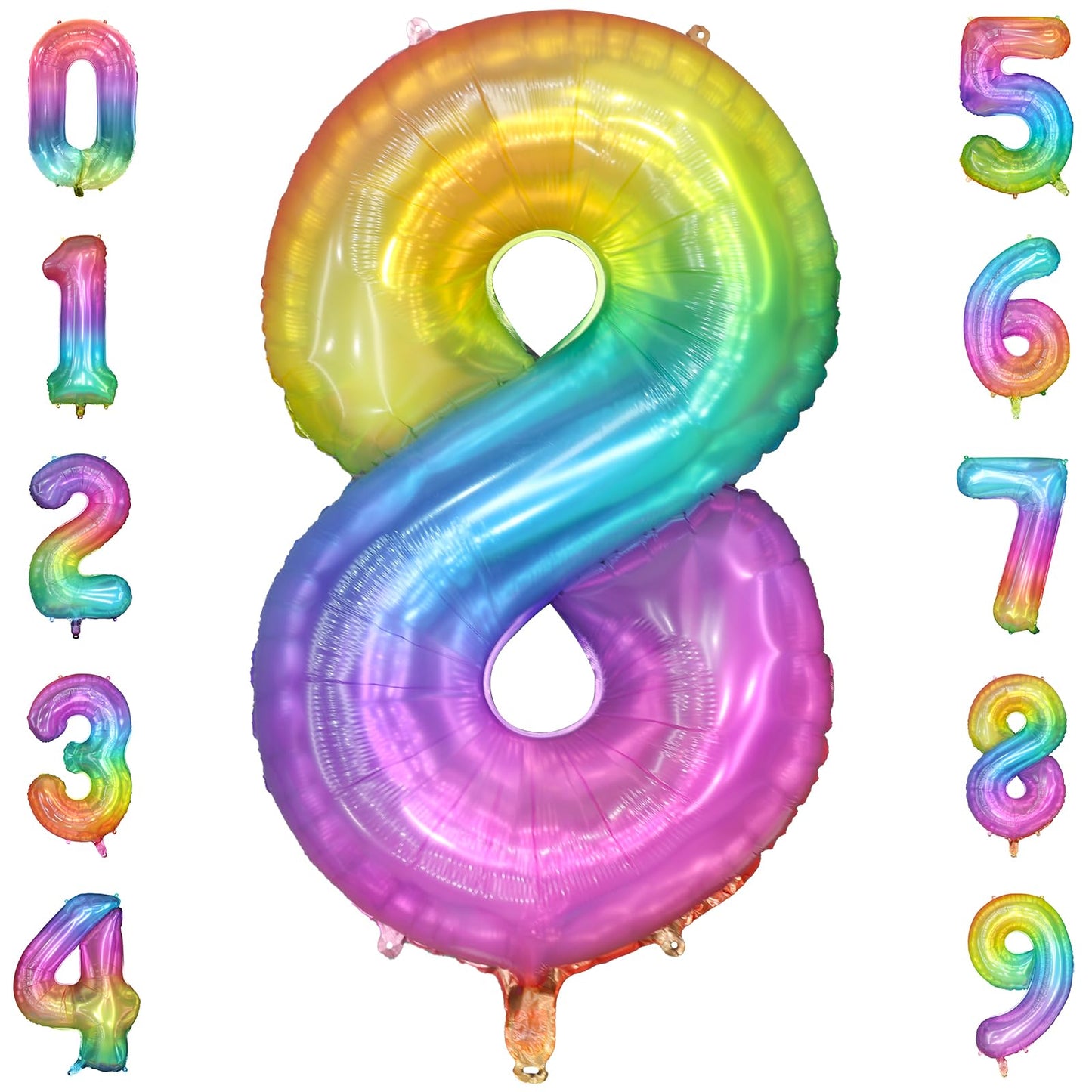 Paticool Rainbow Number 8 Balloon, 40 Inch Large Number Foil Mylar Balloons For 8Th Girl Boy Birthday Party Celebration Decorati