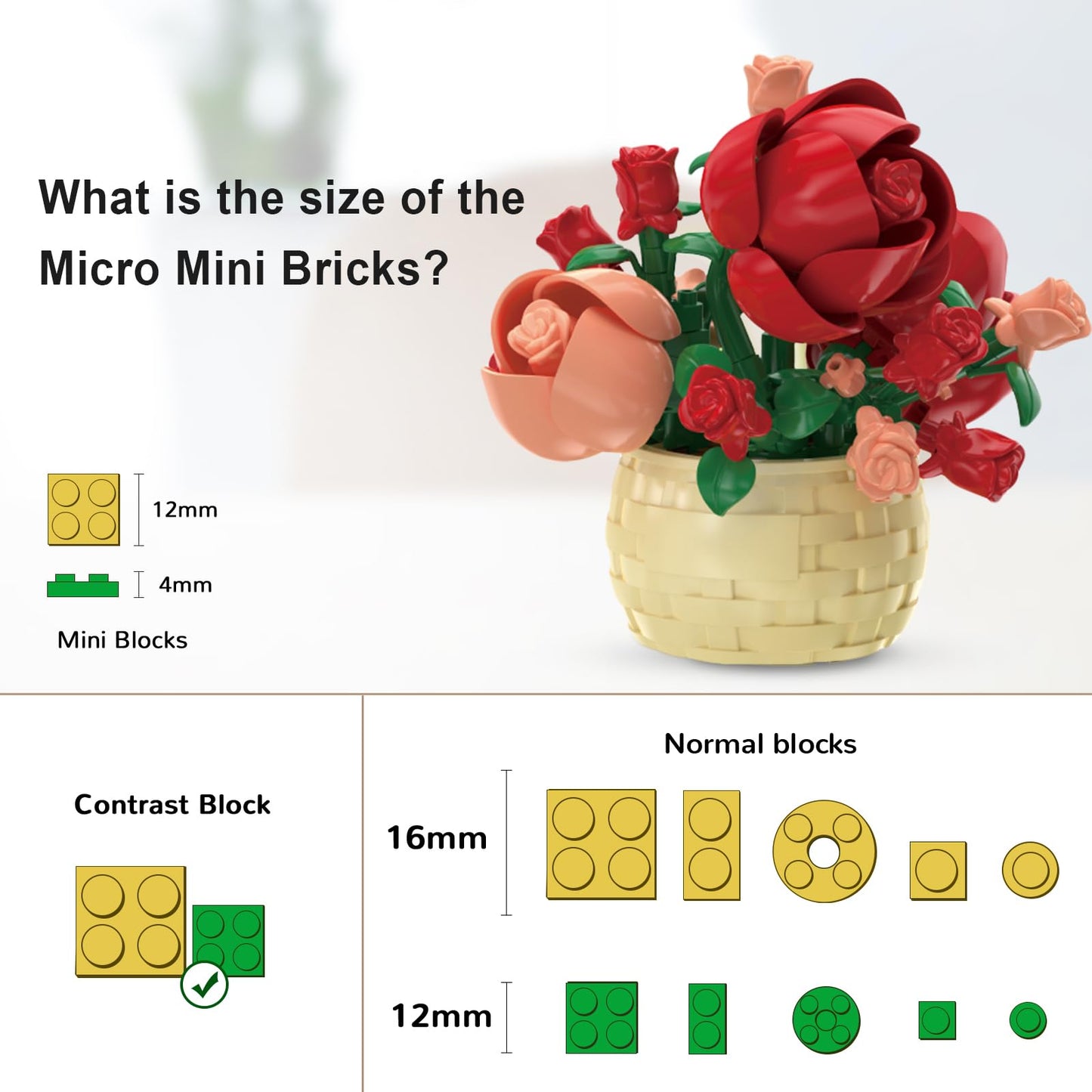 SJIADA 8 Pieces Flower Block Set  Plant and Succulent Toys Birthday Gift for Women and Girls As a Decoration or mature-themed Block Toy