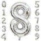 Paticool Silver Number 8 Balloon, 40 Inch Large Number Foil Mylar Balloons For 8Th Girl Boy Birthday Party Celebration Decoratio