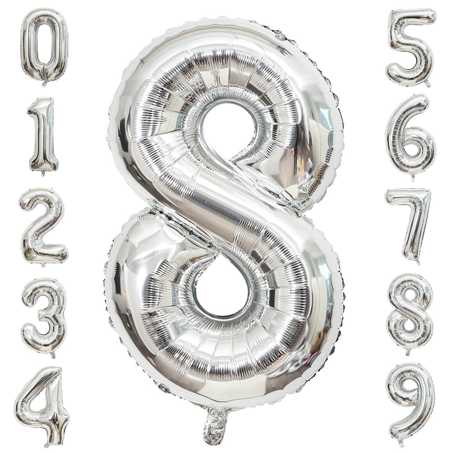 Paticool Silver Number 8 Balloon, 40 Inch Large Number Foil Mylar Balloons For 8Th Girl Boy Birthday Party Celebration Decoratio