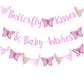 Kisses & Wishes Pink Glitter Butterfly Welcome Baby Girl Banner for Gender Reveal, 1st Birthday, Baby Shower Party Supplies