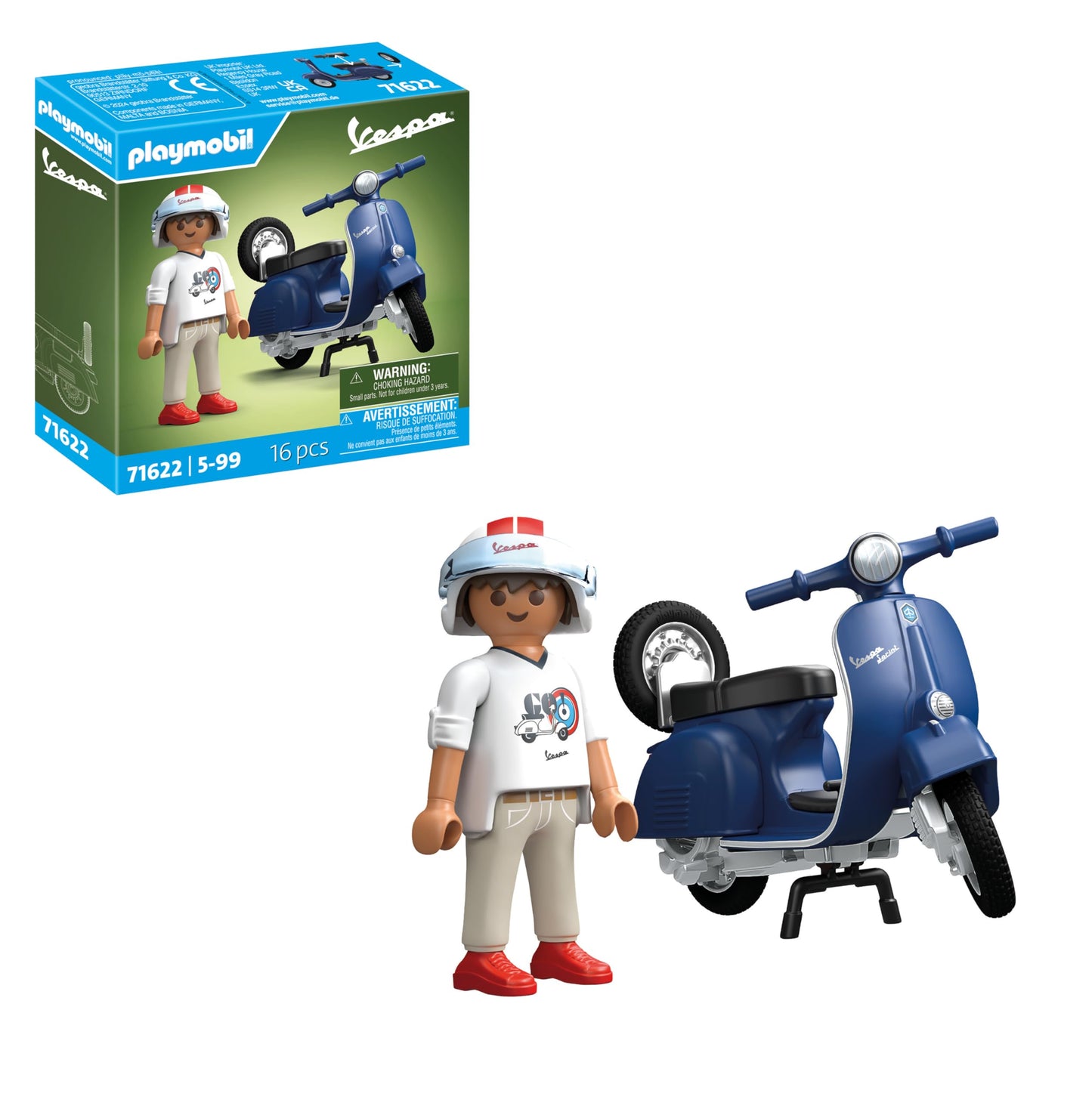 PLAYMOBIL Cars 71622 1969 Vespa 150 Sprint Veloce  Blue  Faithful Model for Collectors and Fans  Includes Versatile Accessories and Detachable Spare Wheel