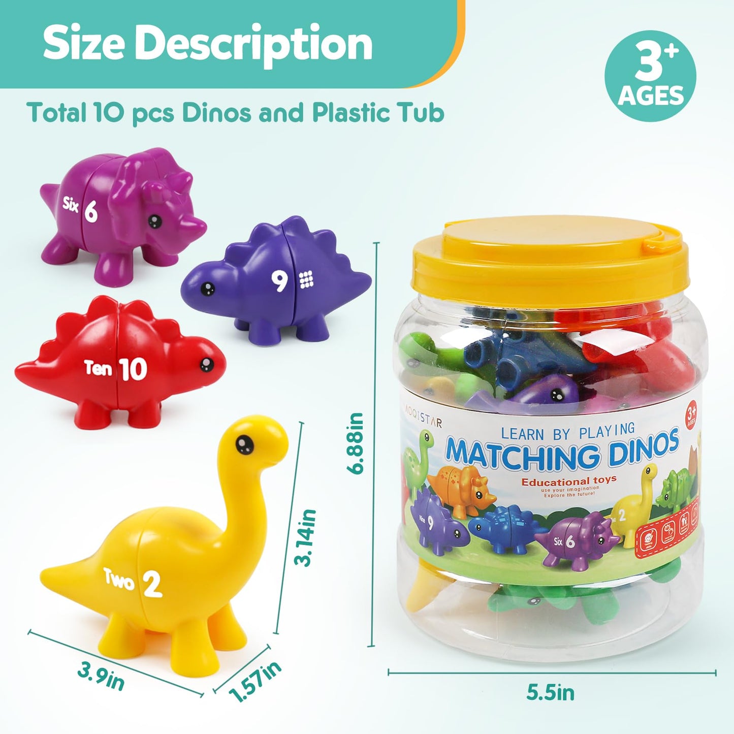 Matching Number Counting Dinosaur Toys With Double-Sided 1 2 3 Number Preschool Learning Sensory Sorting Educational Montessori Toy Sets For Kids Toddler Aged 3+ Years Old…