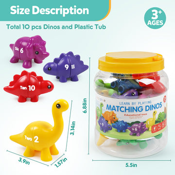 Matching Number Counting Dinosaur Toys With Double-Sided 1 2 3 Number Preschool Learning Sensory Sorting Educational Montessori