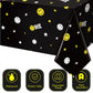 4 Pieces One Happy Dude Party Decoration Tablecloths 54 x 108 Inch Black Rectangle Plastic Smile Face Tablecloth One Happy Dude