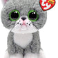 Ty Beanie Boos Fergus Cat Plush Toy - 15cm, Grey, Big Green Sparkly Eyes, Model 36581