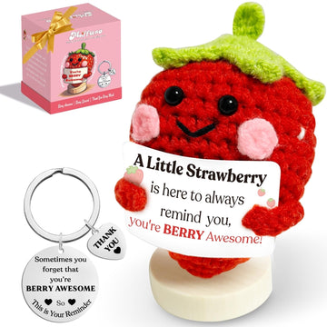 Maffuno Positive Crochet Strawberry Gifts for Women: Christmas Stocking Stuffers for Friend Mom Sister Her Gift Birthday Handmad