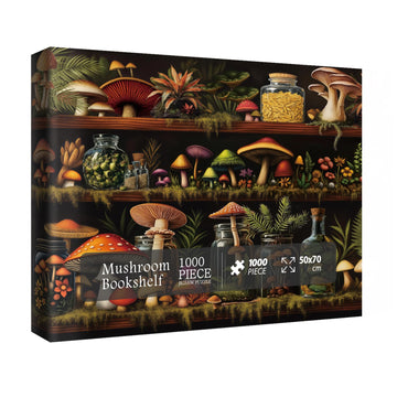 Beautiful Mushroom Bookshelf Puzzles for Adults 1000 Pieces Nature, Colorful Plant Bottle Art Jigsaw Puzzles, Pretty Scenic Pain