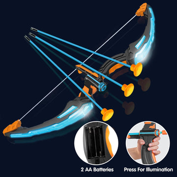 JOYIN LED Bow and Arrow Play Set - Light Up Archery Toy with Suction Cup Arrows, Targets & Case, Navy Blue, Medium, Model 11314