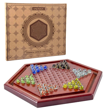 Amerous 13.6 Inches Wooden Chinese Checkers Board Game Set With 60 Colorful Glass Marbles, Classic Strategy Game For Kids, Adults, Whole Family Play (Up To Six Players)