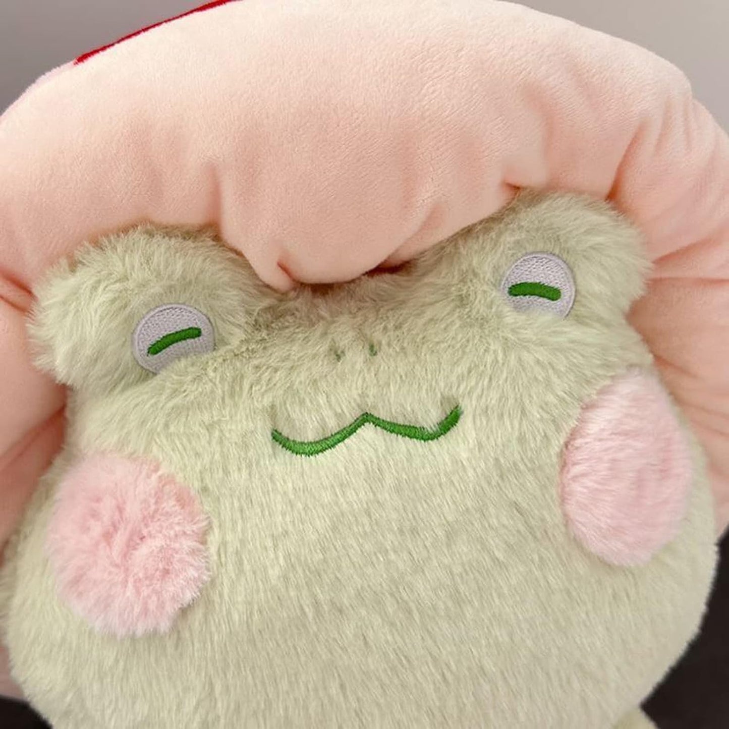 Frog Plush Toys, 10'' Cute Frog With Pink Mushroom Hat Stuffed Animals, Kawaii Plushies Gift For Kids Girls Adults Valentines Bi
