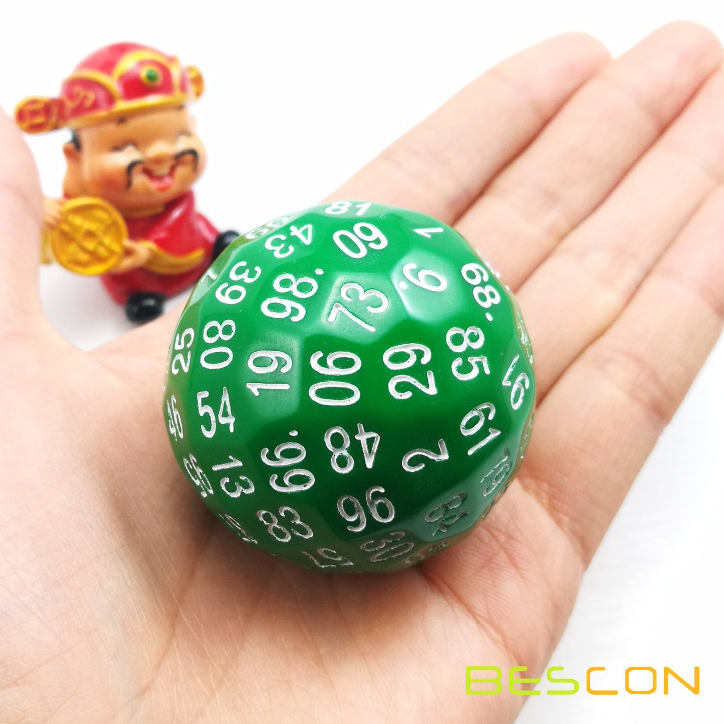 Bescon Polyhedral Dice 100 Sides Dice, D100 die,100 Sided Cube, D100 Game Dice, 100-Sided Cube of Green Color